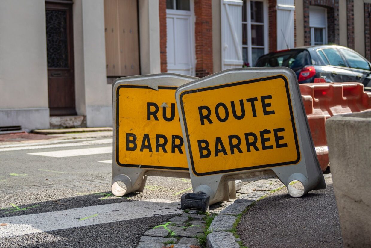 two route barree signage on road